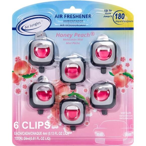 Honey Peach Scent Car Air Freshener Clip, 6 Vent Clips, 4ml Each, Long Lasting - Picture 1 of 7
